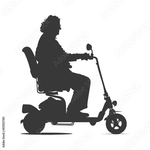 silhouette elderly woman riding mobility scooter black color only