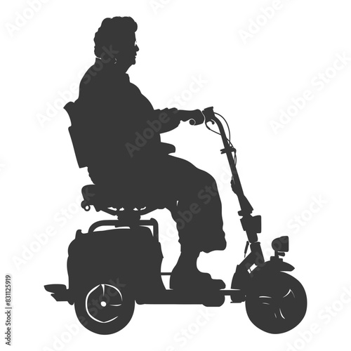 Senior Silhouette: Elderly Woman on Mobility Scooter, Empowered Independence.