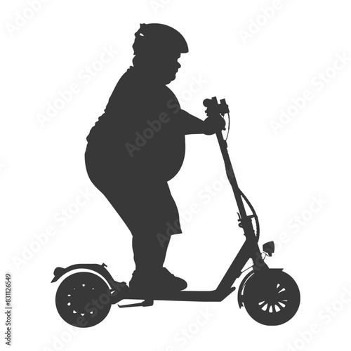 Silhouette: Overweight Person on Electric Scooter with Helmet.