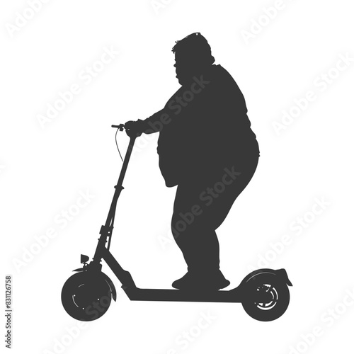 Silhouette: Overweight Person on Electric Scooter, Isolated on White.