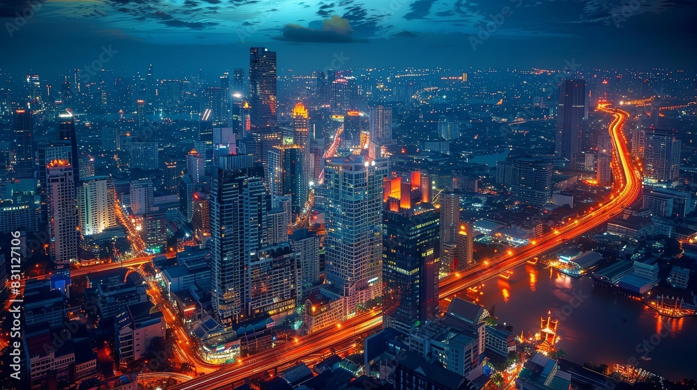 Obraz premium Cityscape abstract at top view of Bangkok