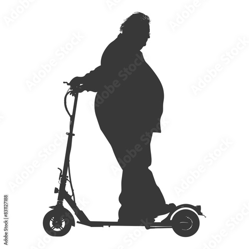 Silhouette: Overweight Man on Electric Scooter, Transportation Challenge.