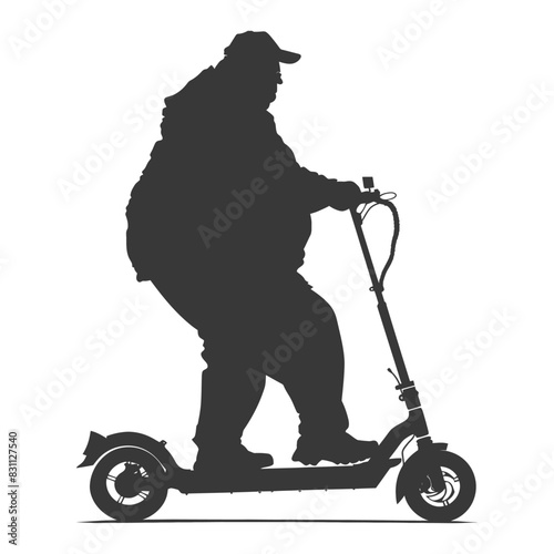 silhouette fat elderly man riding electric scooter full body black color only