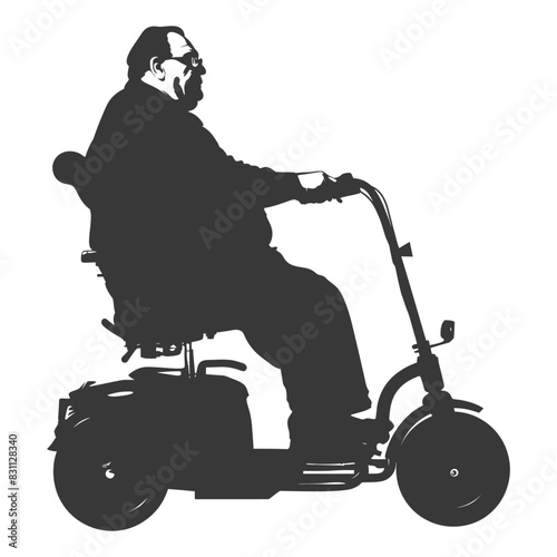 Silhouette: Elderly Man on Electric Mobility Scooter, Profile View, White Background