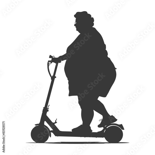 Silhouette: Overweight Woman on Electric Scooter, Minimalist Lifestyle.