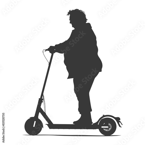 Silhouette of Overweight Woman on Electric Scooter, Urban Transportation.