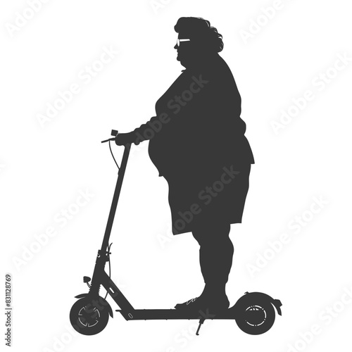 Silhouette of Overweight Woman on Electric Scooter, Isolated.