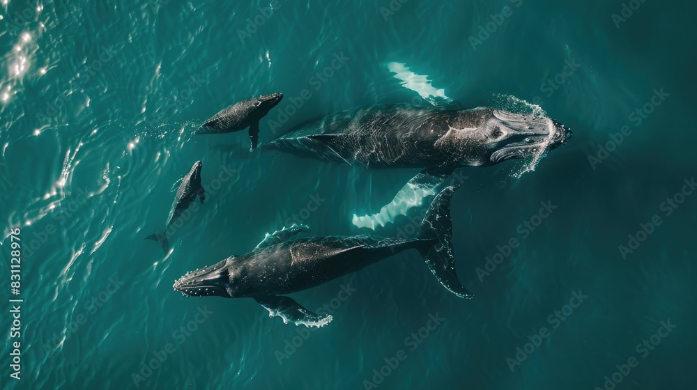 Fototapeta premium A group of dolphins gracefully swimming in the ocean