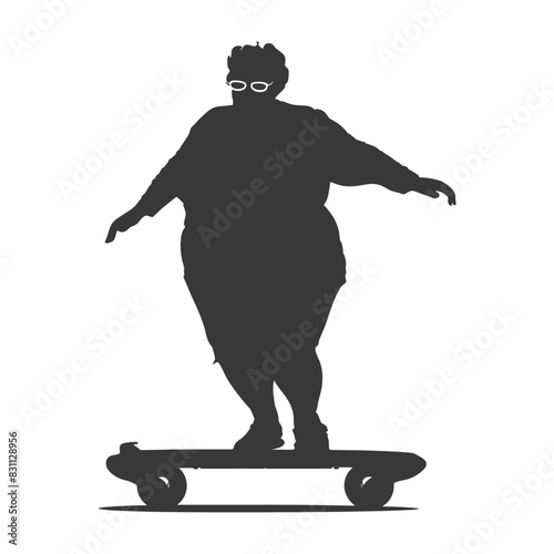 Silhouette: Curvy Skateboarder with Glasses, Balancing Act.