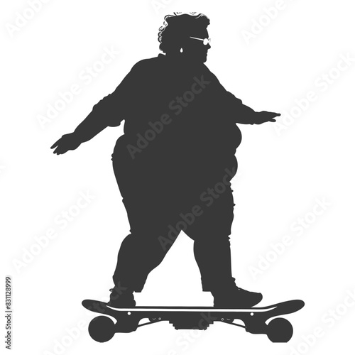 Silhouette of Plus-Size Woman Skateboarding, Isolated.