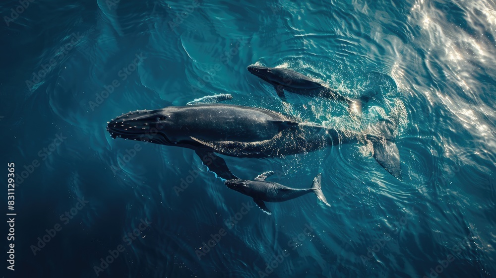 Fototapeta premium Dolphins swimming together in the ocean