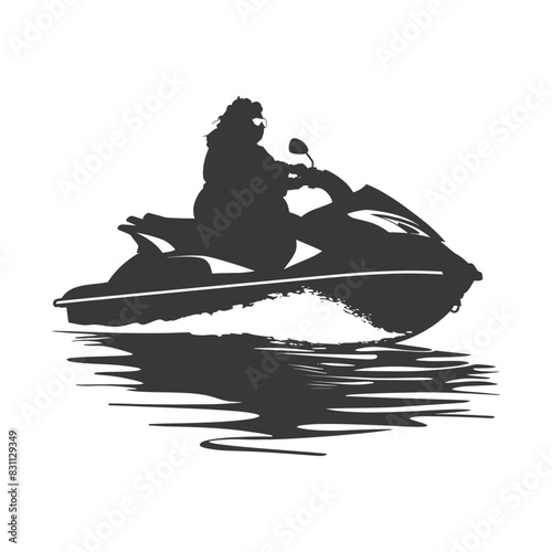 Silhouette of Jet Ski Rider on Water, Monochrome Reflection