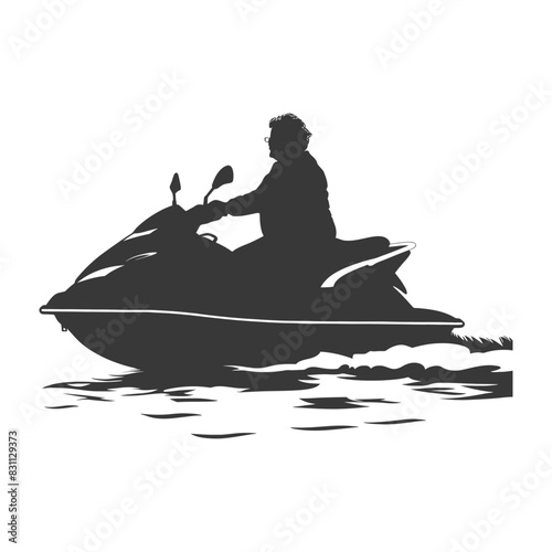 Silhouette of a person riding a jet ski on water, vector illustration.
