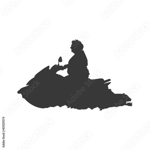 Silhouette of a Woman Riding a Jet Ski, Isolated on White