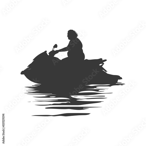 Silhouette of a Woman Jet Skiing on Water: Simple Graphic.
