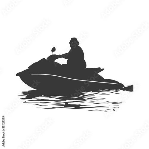 Silhouette: Jet Ski Rider in Hat, Water Recreation, Isolated.