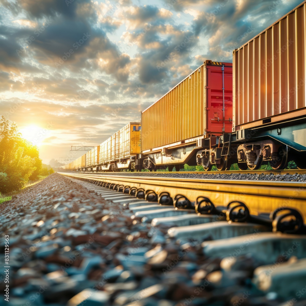 Fototapeta premium Freight Train Hauling Cargo Containers