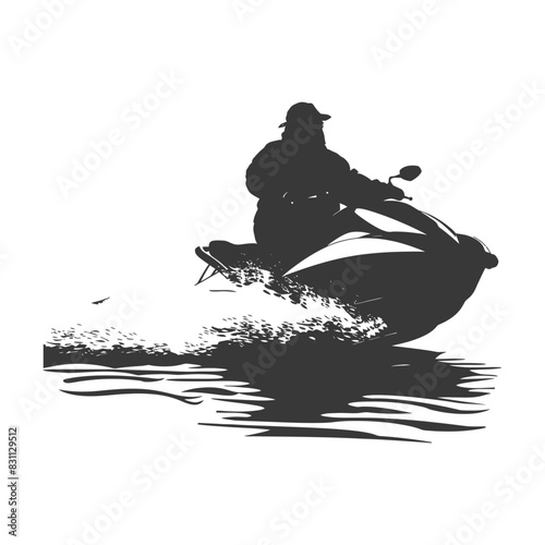 Monochrome Jet Ski Rider: Silhouette of Watercraft Adventure.