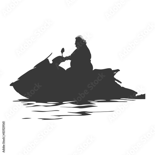 Silhouette of a Woman Riding a Jet Ski on Water.
