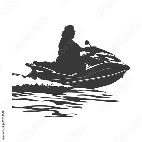 Silhouette of Woman Riding Jet Ski, Water Trail Graphic