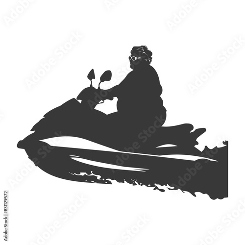 Jet Ski Silhouette: Woman in Sunglasses, Water Trail.