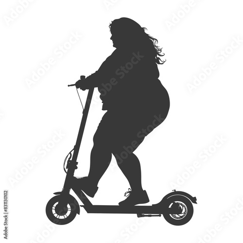 Silhouette of Woman Riding Electric Scooter, Urban Mobility, Overweight.