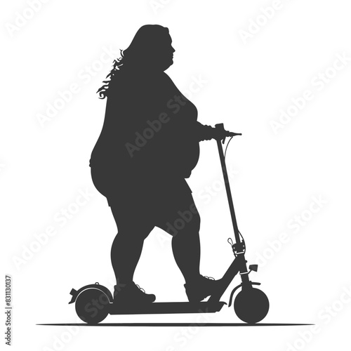 Silhouette: Plus-Size Woman on Electric Scooter, Urban Mobility, Isolated.
