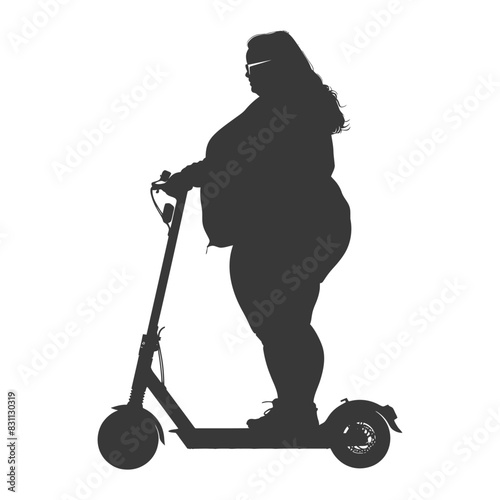 Silhouette of a Plus-Size Woman Riding an Electric Scooter.