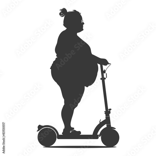 Silhouette: Plus-Size Woman on Electric Scooter, Urban Mobility, White Background.