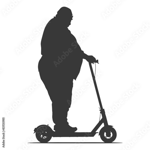 Silhouette of Overweight Man on Electric Scooter.