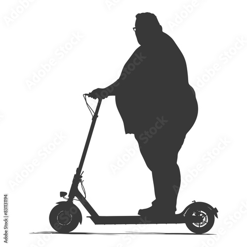 Silhouette of Overweight Person Riding Electric Scooter, Urban Mobility Concept