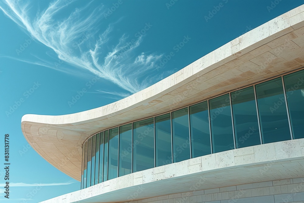 Fototapeta premium Big structure, glass facade, external clock