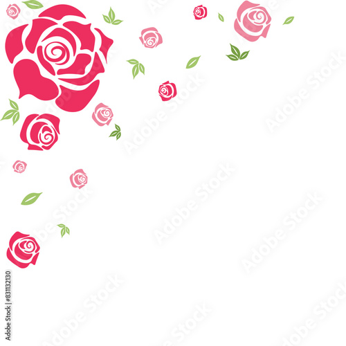 Decorative roses. Romantic decorative roses and leaves. Corner element for decoration of greeting cards, banners. Templates for design.