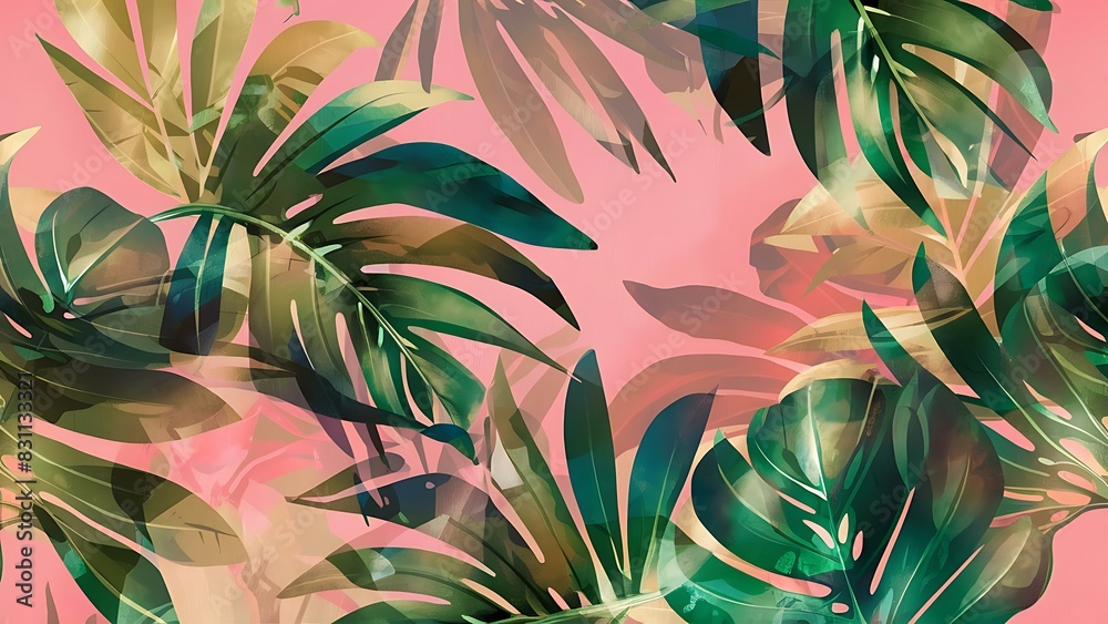 Tropical leaves on pink background Tropical leaves on pink background