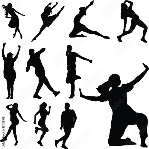 Set of people dancing silhouette illustration isolated on white
