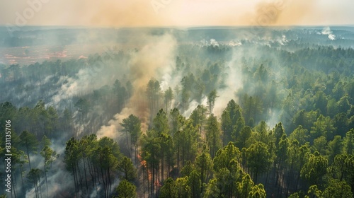Firebreak cutting through a forest, creating a barrier to halt the spread of wildfires and protect adjacent areas