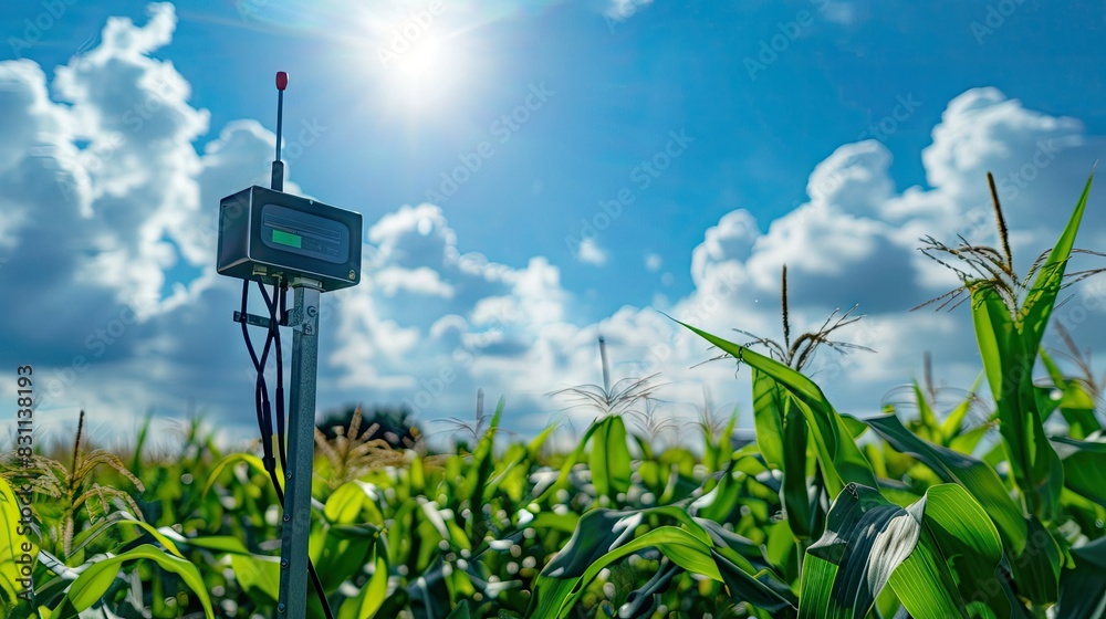 Temperature Rising: A Thermometer Standing Tall in the Heart of a Corn Field Temperature Rising: A Thermometer Standing Tall in the Heart of a Corn Field