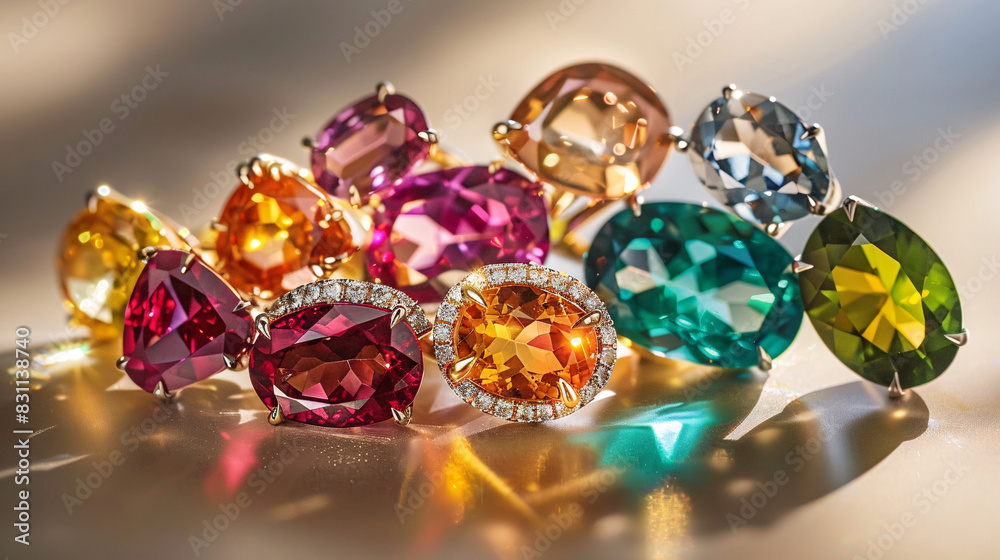 Luxurious gemstones in a variety of vibrant color Luxurious gemstones in a variety of vibrant color