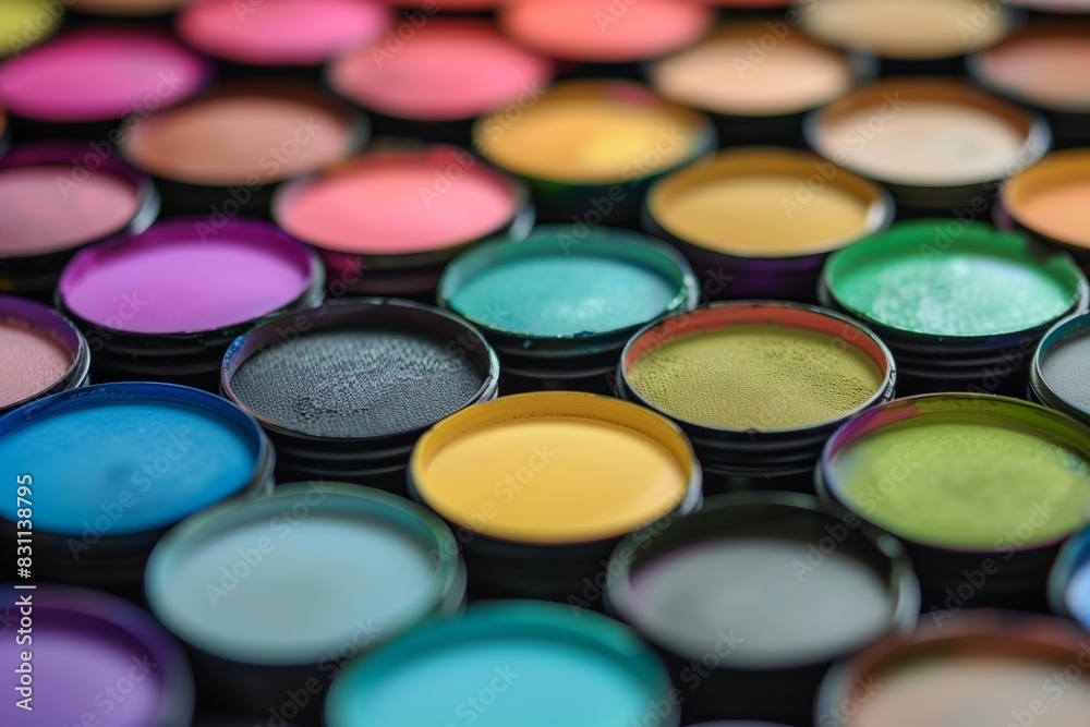 Sharp image of a collection of colorful paint pots, showing a spectrum of shades Sharp image of a collection of colorful paint pots, showing a spectrum of shades
