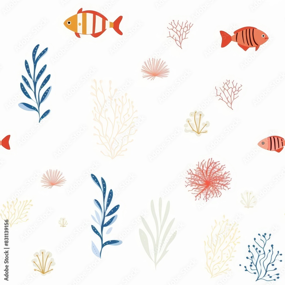 Sea life pattern with fish, coral, and seaweed. Sea life pattern with fish, coral, and seaweed.