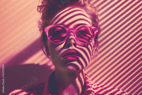 An artistic interpretation of a person s profile with face block in a striped light setting