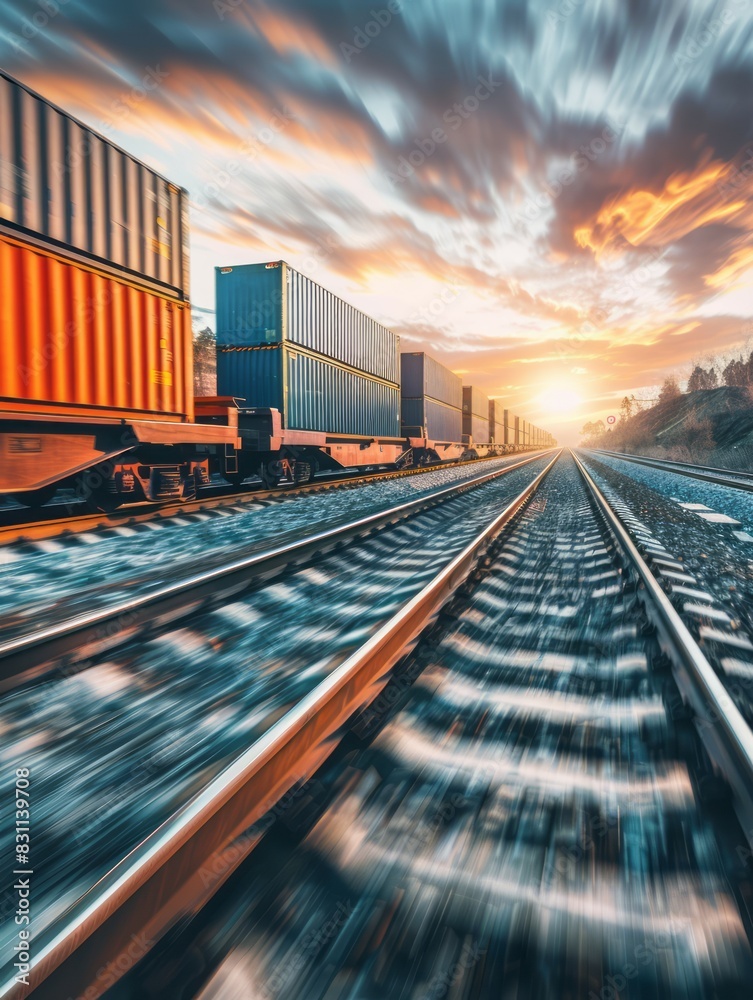 Obraz premium Freight Train Hauling Cargo Containers