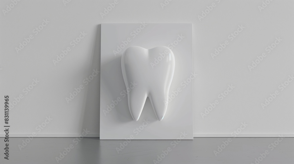Minimalist white tooth model mounted on a white background in a modern, clean design Minimalist white tooth model mounted on a white background in a modern, clean design