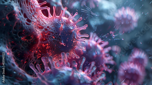 cellular mutation, with detailed textures and color changes indicating the transformation process 