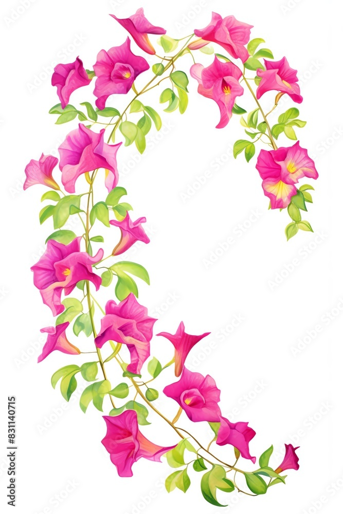 Beautiful floral letter C made from a vine of pink flowers. Perfect for use in decorative designs, invitations, or artistic projects.