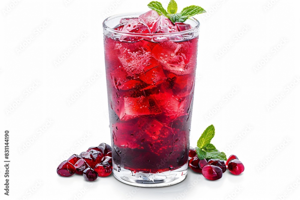Close-up glass red drink ice cranberries Close-up glass red drink ice cranberries