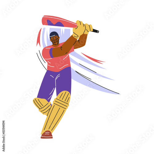 Dynamic illustration of a cricket player, vector format.