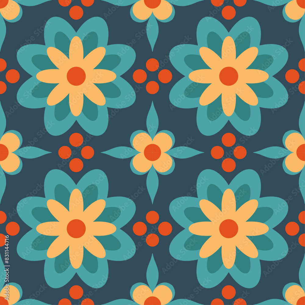 Obraz premium Seamless Floral Pattern on Dark Blue Background