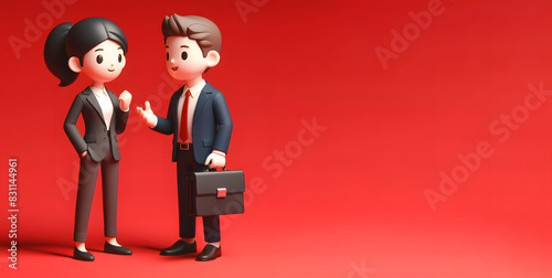 business man and woman in red background 