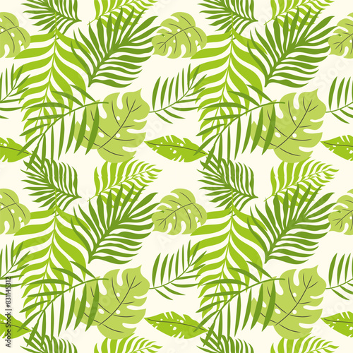Handdrawn seamless pattern with palm leaves. 